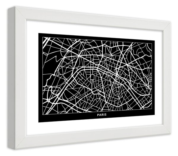 Gario Poszter Párizsi városterv A keret színe: Fehér, Méret: 30 x 20 cm