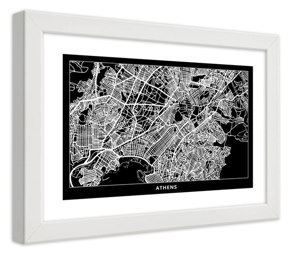 Gario Poszter Városterv Athén A keret színe: Fehér, Méret: 45 x 30 cm