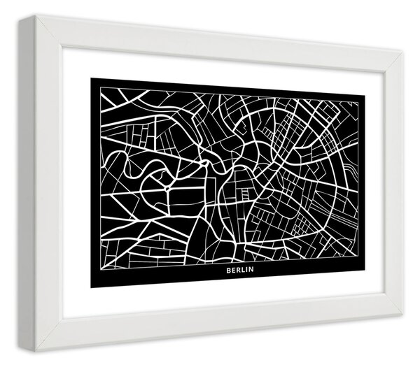 Gario Poszter Berlini városterv A keret színe: Fehér, Méret: 45 x 30 cm