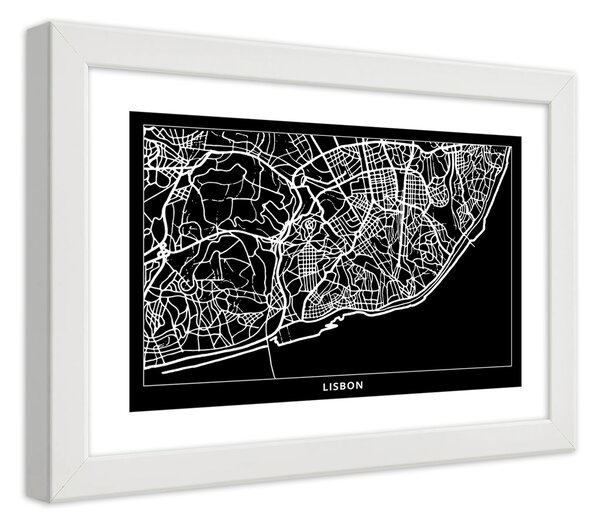 Gario Poszter Városterv Lisszabon A keret színe: Fehér, Méret: 45 x 30 cm