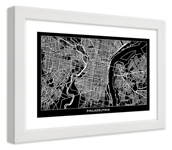 Gario Poszter Philadelphia város terve A keret színe: Fehér, Méret: 30 x 20 cm
