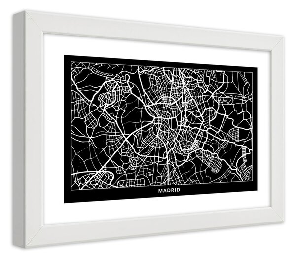 Gario Poszter Madrid városterve A keret színe: Fehér, Méret: 30 x 20 cm