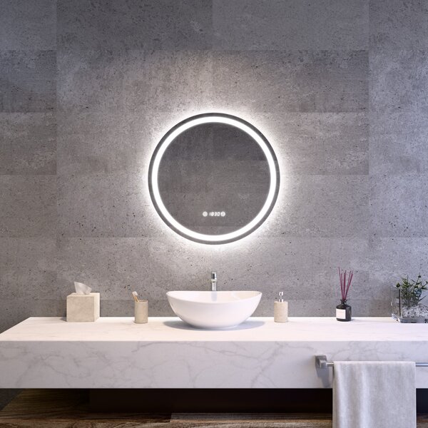 Ø60cm kerek LED tükör Welland Type20R | Páramentesítő - Óra - Fényerő + színhőfok állítás