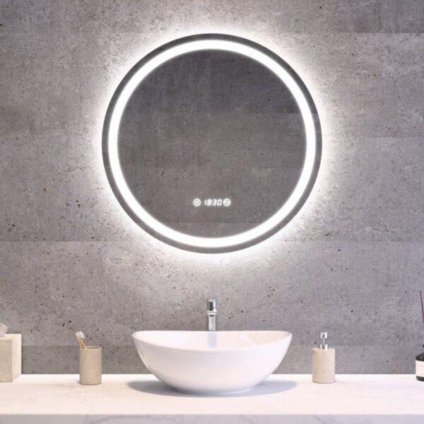 Ø60cm kerek LED tükör Welland Type20R | Páramentesítő - Óra - Fényerő + színhőfok állítás