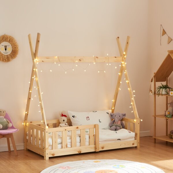 Tipi indián sátor gyerekágy Helsingborg 70x140 cm natúr [en.casa]