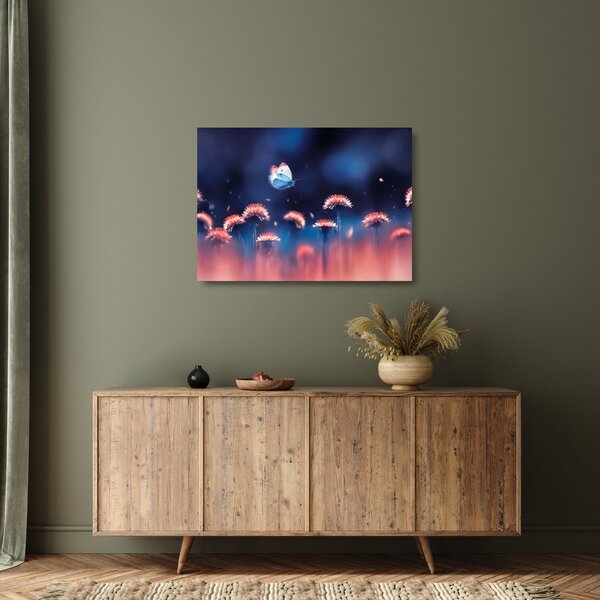 Pitypang képe kék pillangóval (üvegen) (70x50 cm)