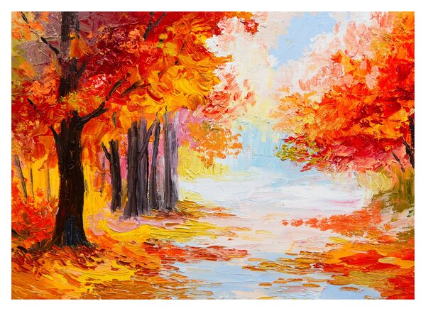 Kép - olajfestmény, színes ősz (üvegen) (70x50 cm)