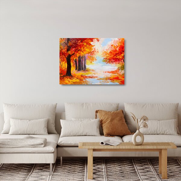 Kép - olajfestmény, színes ősz (üvegen) (70x50 cm)