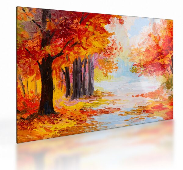 Kép - olajfestmény, színes ősz (üvegen) (70x50 cm)