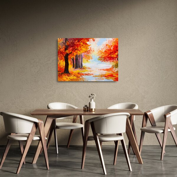 Kép - olajfestmény, színes ősz (üvegen) (70x50 cm)