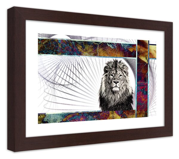 Poszter Majestic oroszlán A keret színe: Barna, Méretek: 100 x 70 cm