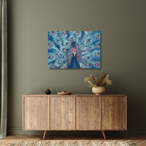 Egy festett páva képe (üvegen) (70x50 cm)