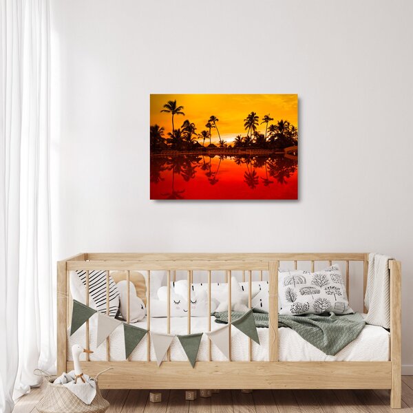Kép - naplemente az üdülőhely felett (üvegen) (70x50 cm)
