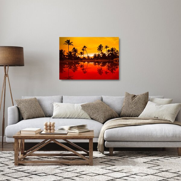 Kép - naplemente az üdülőhely felett (üvegen) (70x50 cm)