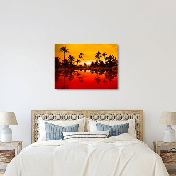 Kép - naplemente az üdülőhely felett (üvegen) (70x50 cm)