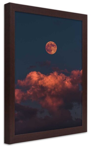 Gario Poszter Rózsaszín felhok és a Hold A keret színe: Barna, Méret: 20 x 30 cm