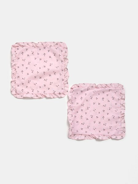 Sinsay - Pamut párnahuzatok kis párnákhoz fodorral, virágmintás, 2 darabos csomag - pasztellpink