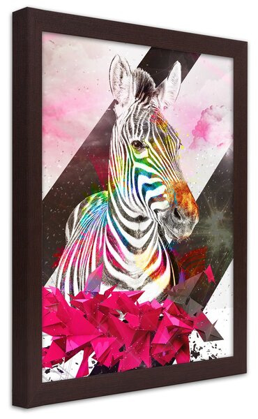 Poszter Zebra és geometria A keret színe: Barna, Méretek: 20 x 30 cm