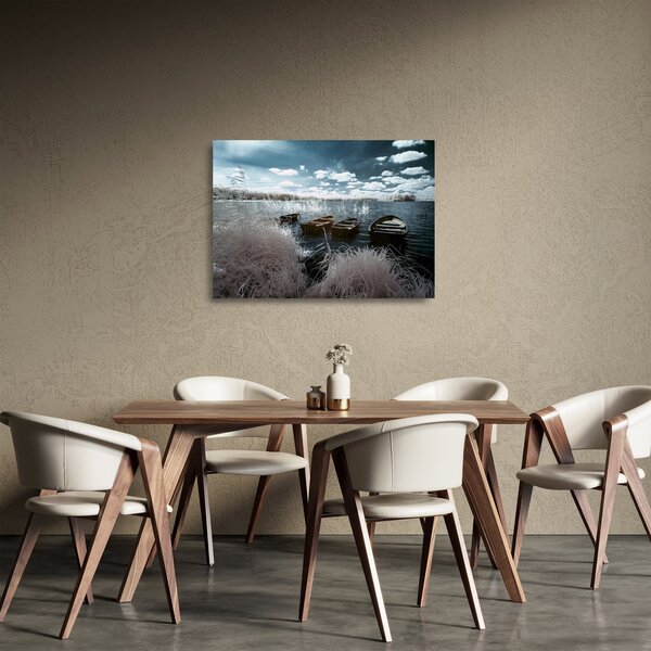 Kép - Fa csónak a tón (üvegen) (70x50 cm)