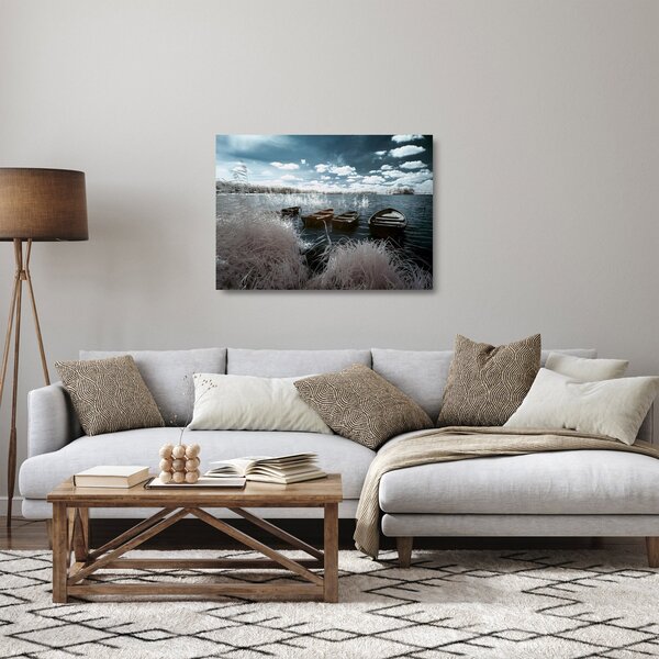Kép - Fa csónak a tón (üvegen) (70x50 cm)