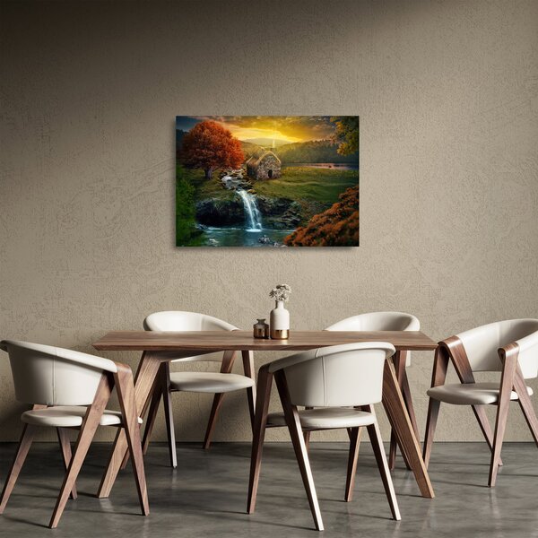 Egy ház képe egy mesebeli tájban (üvegen) (70x50 cm)