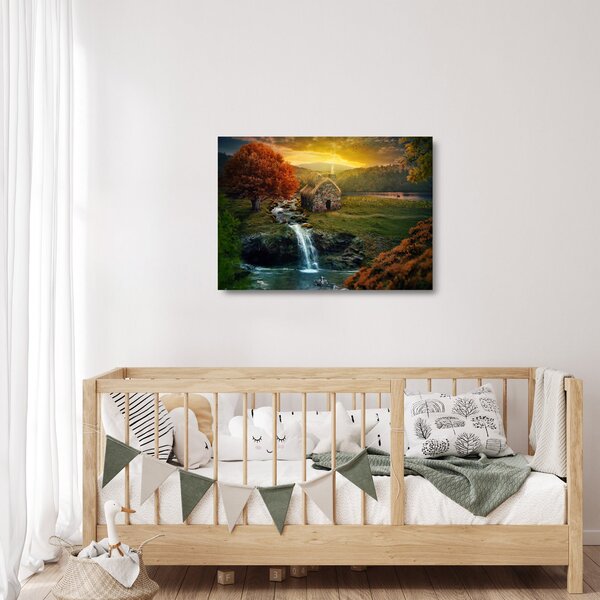 Egy ház képe egy mesebeli tájban (üvegen) (70x50 cm)