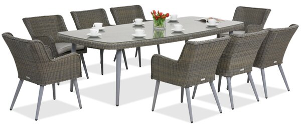 Garden Point Cordoba exkluzív kerti bútorok nagy asztallal 8 fő részére, szürke