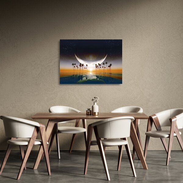 Kép - Hold a pálmafák felett (üvegen) (70x50 cm)