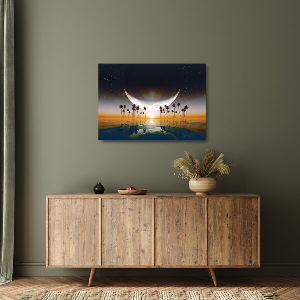 Kép - Hold a pálmafák felett (üvegen) (70x50 cm)