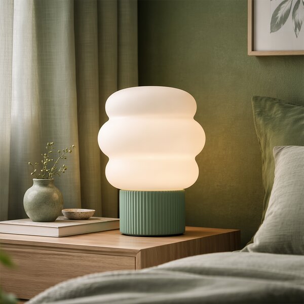 Japandi asztali lámpa zöld opálüveggel 18 cm - Kumo