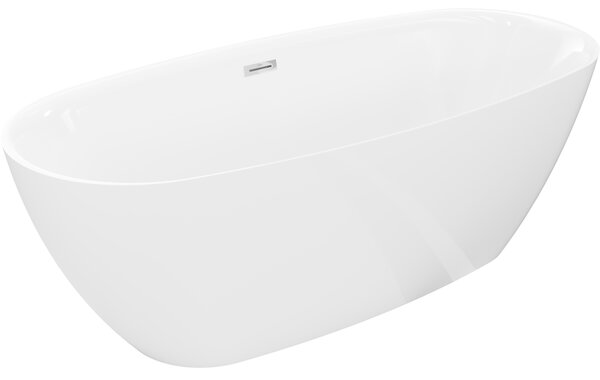 Mexen Luvo Slim, szabadon álló kád 170 × 75 cm, fényes fehér, króm túlfolyó, 52801707500-01