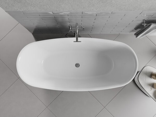 Mexen Luvo Slim, szabadon álló kád 170 × 75 cm, fényes fehér, króm túlfolyó, 52801707500-01