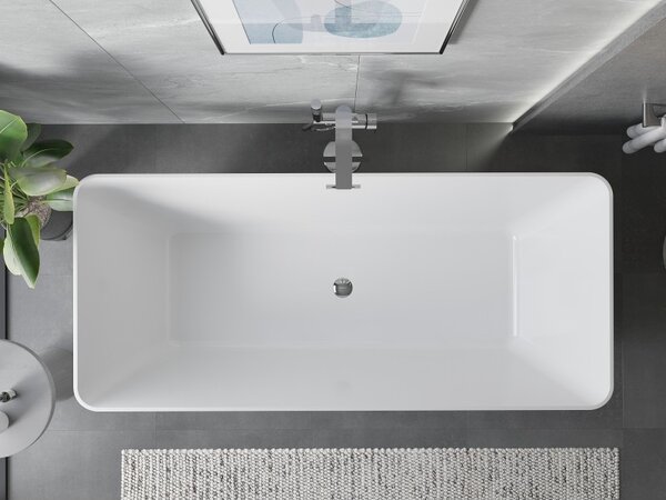 Mexen Velo Slim, szabadon álló kád 170 × 75 cm, fényes fehér, króm túlfolyó, 52811707500-01