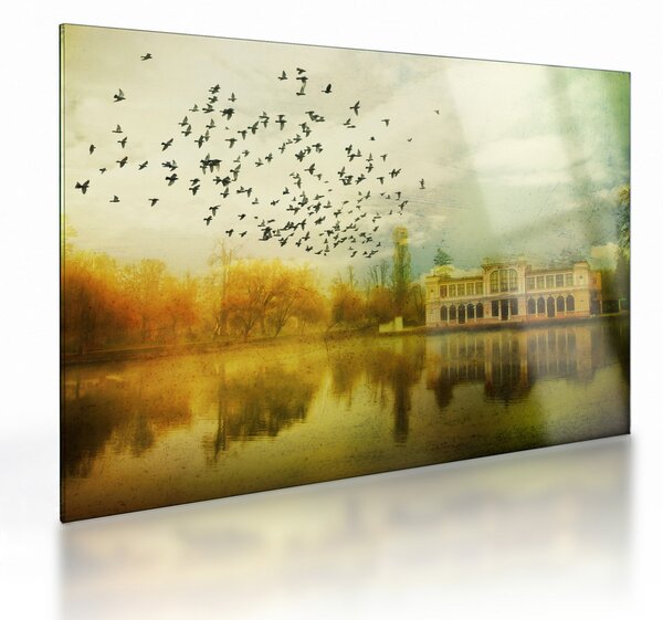 A festett táj képe lakóhelyel (üvegen) (70x50 cm)