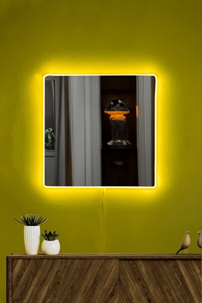 Square 30 x 30 cm Tükör LED -es világítással 30x30 Sárga
