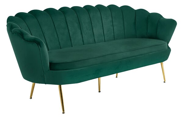 KONDELA Luxus heverő, 3-as ülés, smaragd Velvet szövet/króm arany, Art-deco stílus, NOBLIN