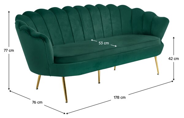 KONDELA Luxus heverő, 3-as ülés, smaragd Velvet szövet/króm arany, Art-deco stílus, NOBLIN