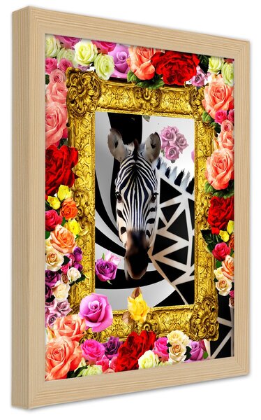 Poszter Zebra virágos háttérrel A keret színe: Természetes, Méretek: 20 x 30 cm