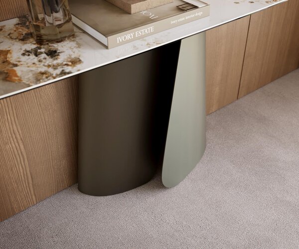 DELIFE Konzolasztal Edge hajóformájú 180x40 cm kerámia Minas Melange fehér-bézs Livos fém titán színű effekt finish