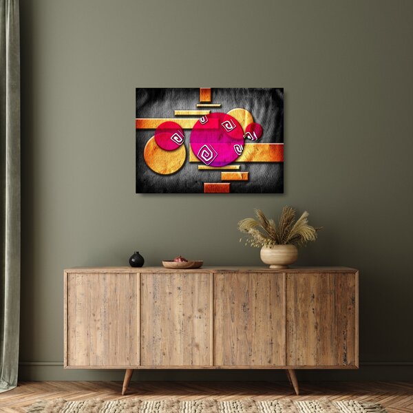 Absztrakt kép történelmi szimbólumokkal (üvegen) (70x50 cm)