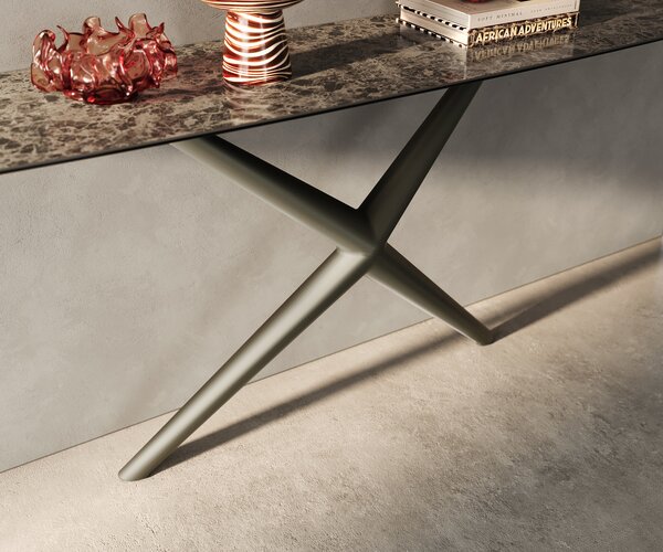DELIFE Konzolasztal Edge hajóformájú 180x40 cm kerámia emperador extra lucido sötétbarna Estelo fém titán színű hatású
