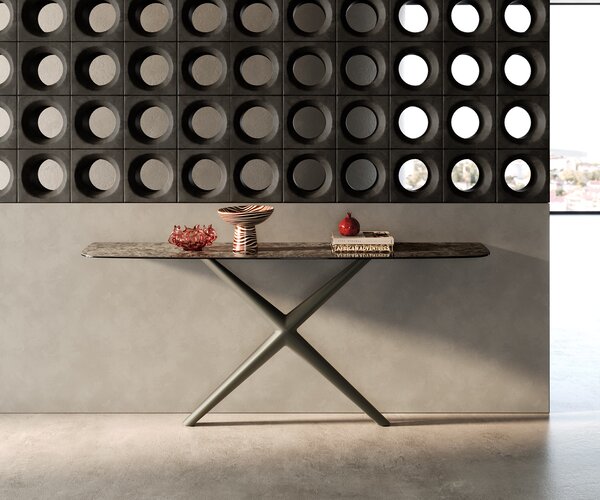 DELIFE Konzolasztal Edge hajóformájú 180x40 cm kerámia emperador extra lucido sötétbarna Estelo fém titán színű hatású