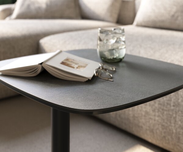 DELIFE Dohányzóasztal Edge hajóformájú 50x50 cm kerámia beton szürke eleny fém fekete
