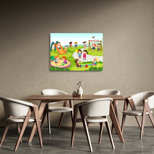 Kép a gyermekek szórakozásáról a homokozóban (üvegen) (70x50 cm)