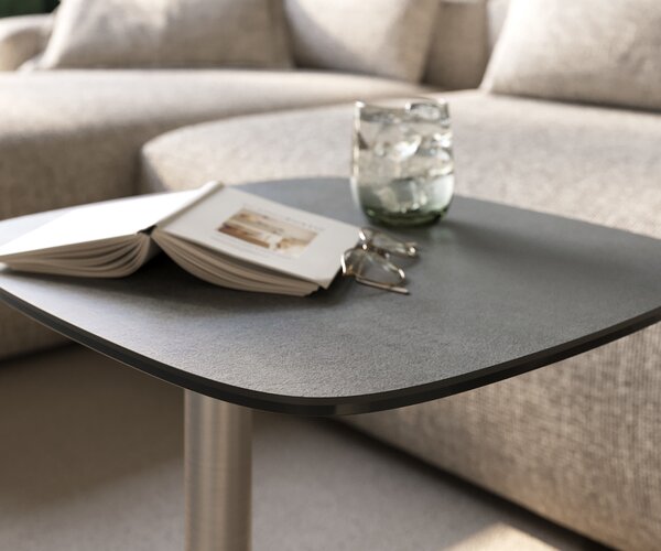 DELIFE Dohányzóasztal Edge hajóformájú 50x50 cm kerámia beton szürke eleny rozsdamentes acél szálcsiszolt
