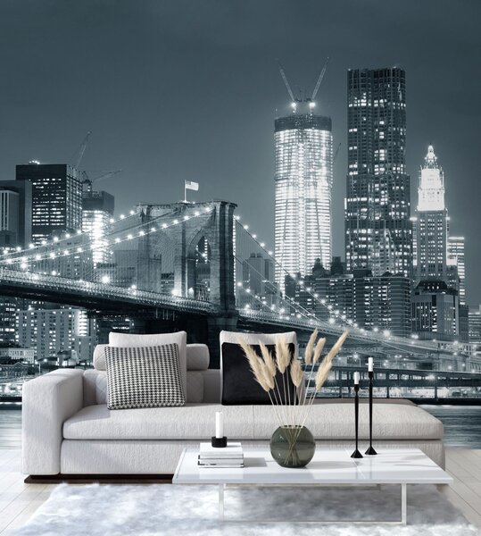 Gario Fotótapéta Brooklyn híd éjjel, New York fekete-fehér verziója Anyag: Vlies, Méret: 100 x 100 cm