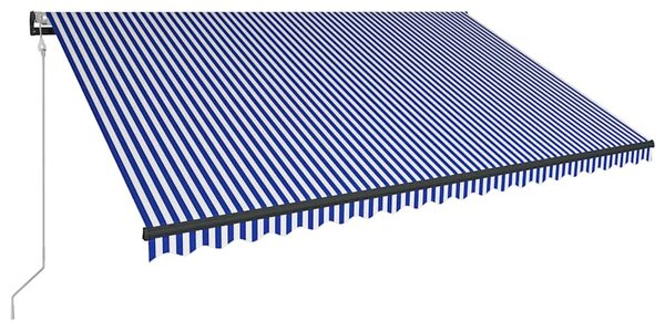 Kék és fehér szélérzékelős és LED-es napellenző 500 x 300 cm