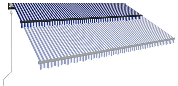 Kék és fehér szélérzékelős és LED-es napellenző 500 x 300 cm