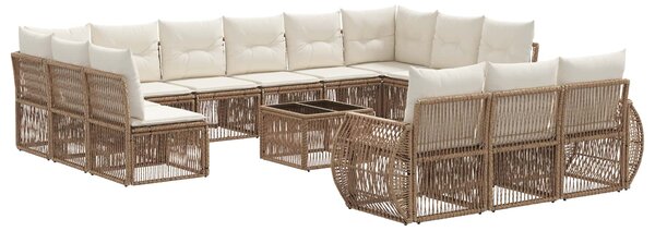 Kerti Kanapé Szett 14 pcs Beige és Krémszínű polirattan