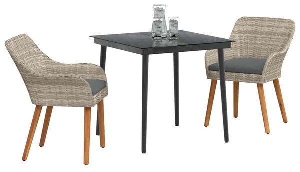 Étkezőgarnitúra 3 pcs Világosszürke Poli rattan